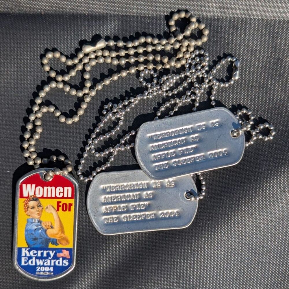 Vintage 2004 Kerry Edwards Campaign Dog Tags Lot Rosie Riveter Political